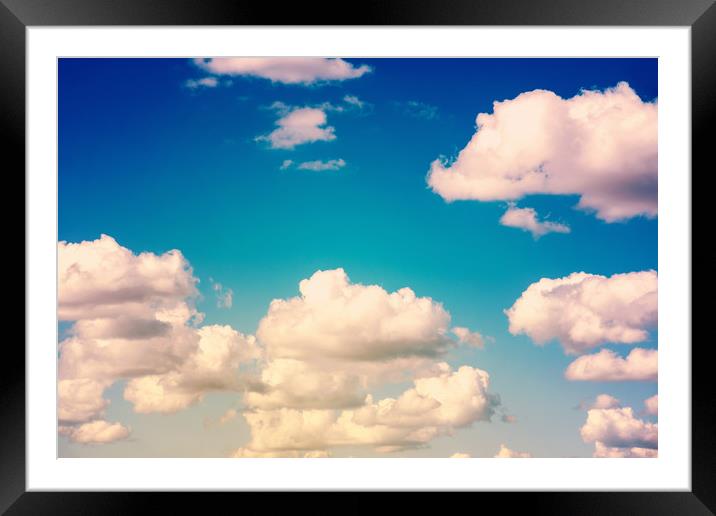 White Cumulus Clouds On Blue Sky Framed Mounted Print by Radu Bercan