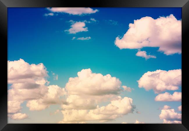 White Cumulus Clouds On Blue Sky Framed Print by Radu Bercan