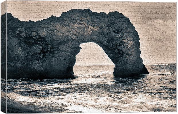 Old Painting of Durdle Door Canvas Print by Allan Thornhill