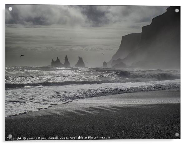 Sea stacks, Black sand beach, Vik, South Iceland Acrylic by yvonne & paul carroll