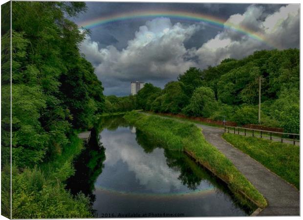 Rainbow over the Forth & Clyde canal near Maryhill Canvas Print by yvonne & paul carroll