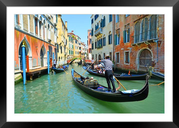 Gondolas on the canal                         Framed Mounted Print by Michael Oakes