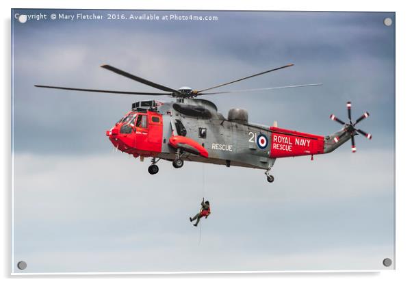 Royal Navy Rescue Helicopter Acrylic by Mary Fletcher