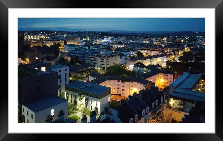 The lights of the City of Plymouth at Night Framed Mounted Print by Rosie Spooner