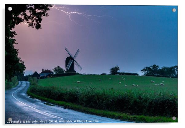 Lightning Over Windmill Acrylic by Malcolm Wood