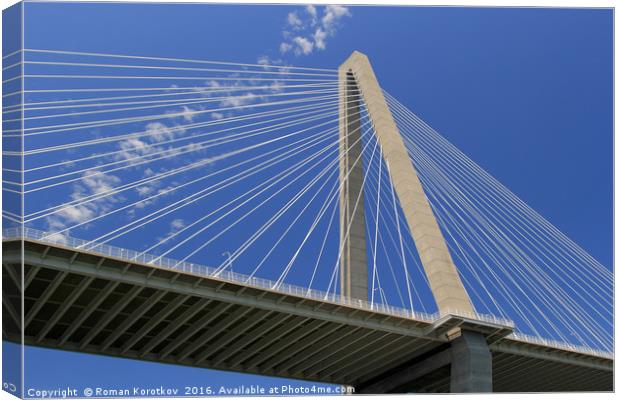 Concrete tower and cables of the Arthur Ravenel Jr Canvas Print by Roman Korotkov