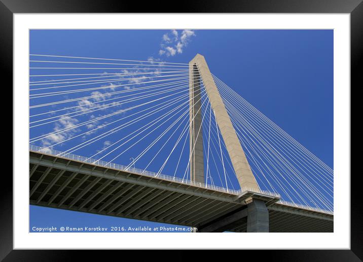 Concrete tower and cables of the Arthur Ravenel Jr Framed Mounted Print by Roman Korotkov
