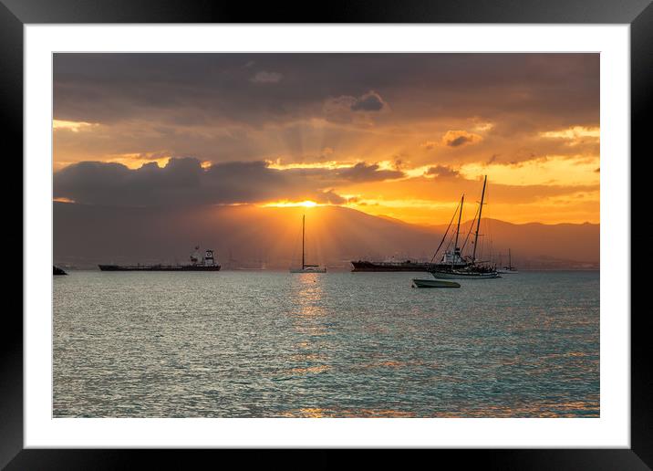 Bay Of Gibraltar Sunset Framed Mounted Print by Wight Landscapes