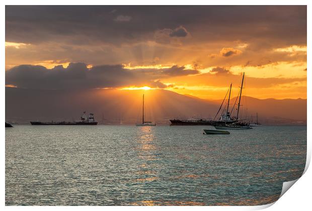 Bay Of Gibraltar Sunset Print by Wight Landscapes