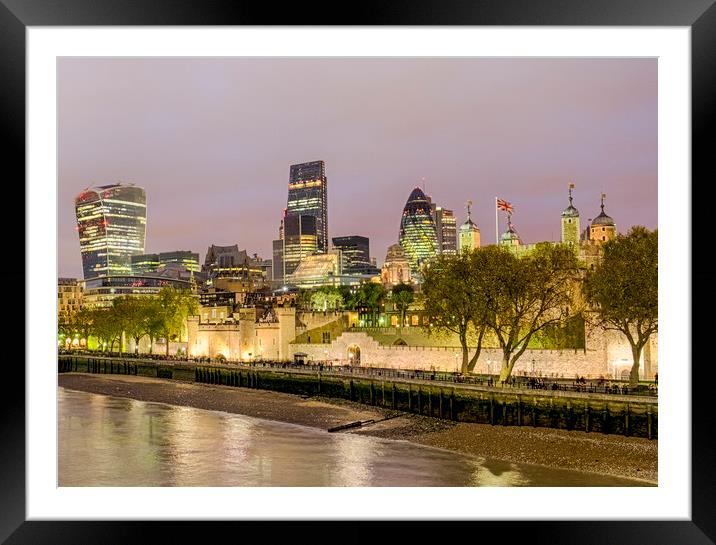 Thames View by Night Framed Mounted Print by peter tachauer