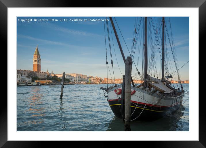 Moored up in Venice Framed Mounted Print by Carolyn Eaton