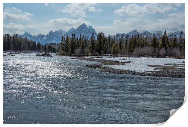 Shimmering Snake River and the Tetons Print by Belinda Greb