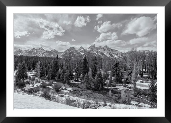 Grand Tetons from Schwabacher Road bw Framed Mounted Print by Belinda Greb