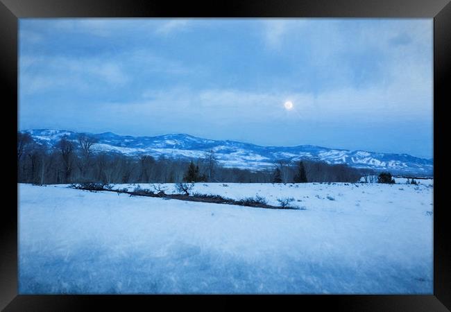 Full Moon Over a Field of Snow Framed Print by Belinda Greb