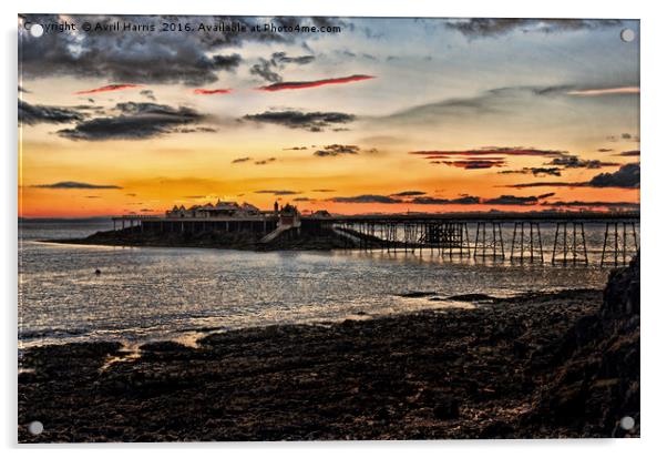 Birnbeck Pier and island Weston-super-Mare Acrylic by Avril Harris