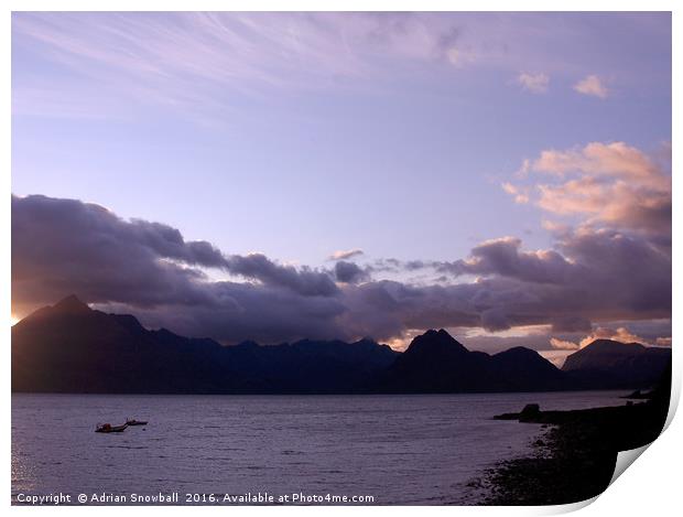 Sunset over the Skye Cuillin Print by Adrian Snowball