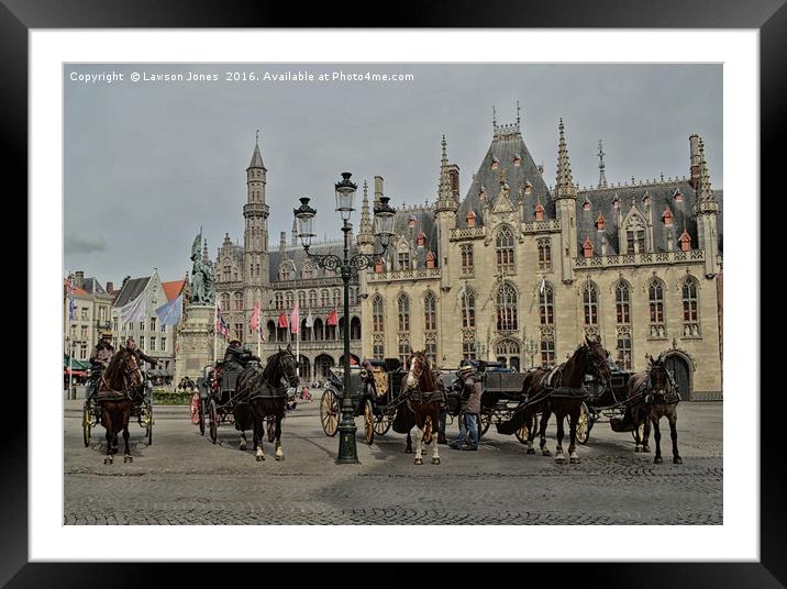 Carriage rides in Bruges Framed Mounted Print by Lawson Jones