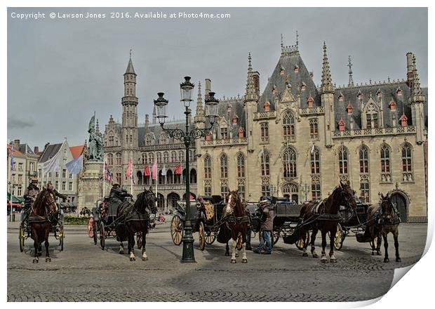 Carriage rides in Bruges Print by Lawson Jones