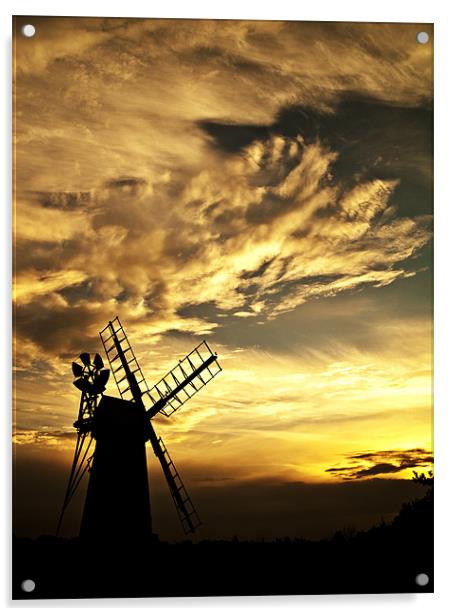 Turf Fen Windmill at Sunset Acrylic by Paul Macro