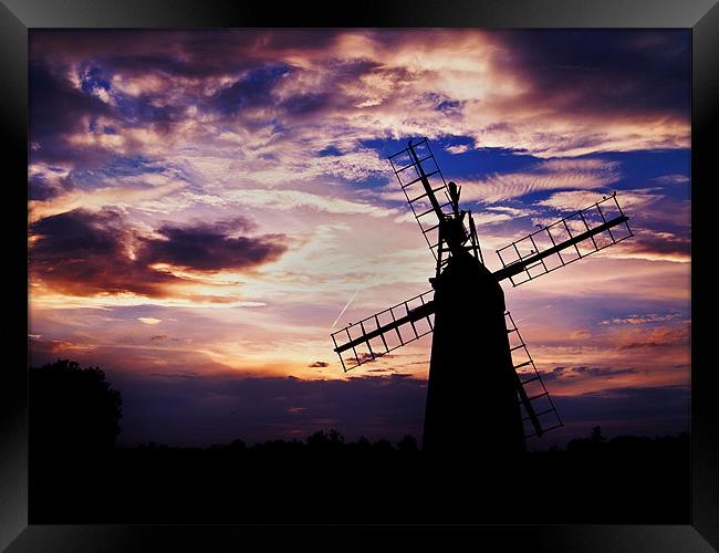 Turf Fen Windmill at Sunset Framed Print by Paul Macro