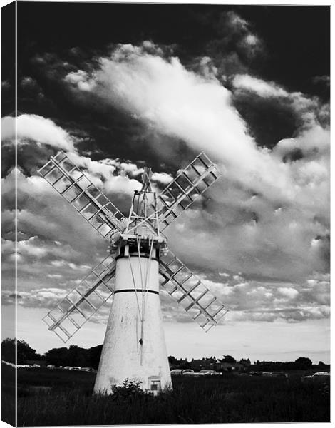 Thurne Mill Windmill at Sunset Black & White Canvas Print by Paul Macro