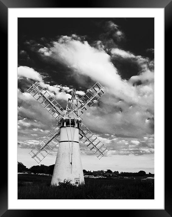 Thurne Mill Windmill at Sunset Black & White Framed Mounted Print by Paul Macro