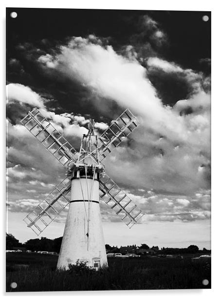 Thurne Mill Windmill at Sunset Black & White Acrylic by Paul Macro