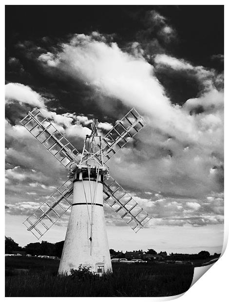 Thurne Mill Windmill at Sunset Black & White Print by Paul Macro