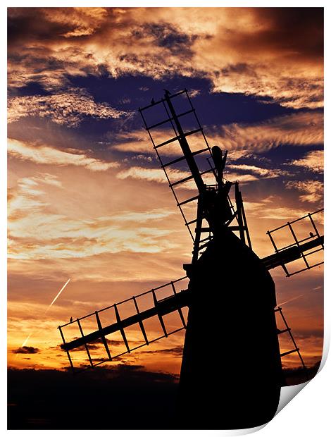 Turf Fen Windmill at Sunset Print by Paul Macro