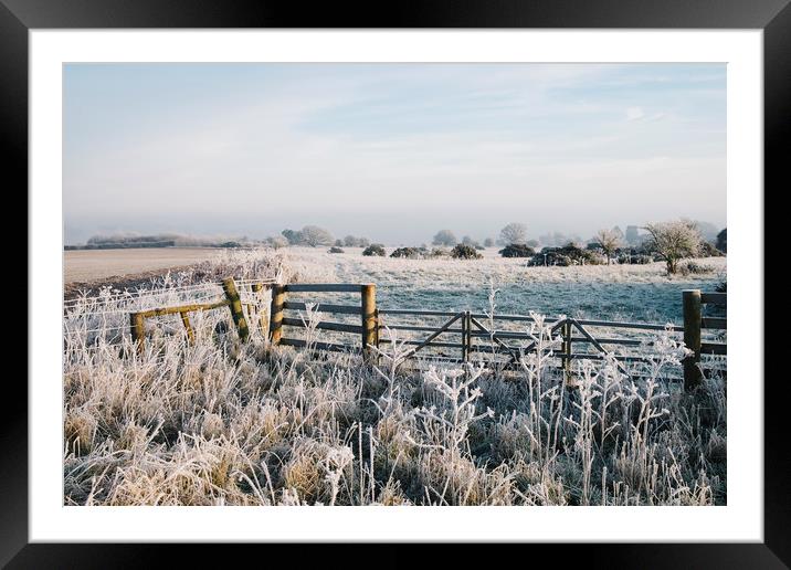 Rural scene covered in a thick hoar frost. Norfolk Framed Mounted Print by Liam Grant