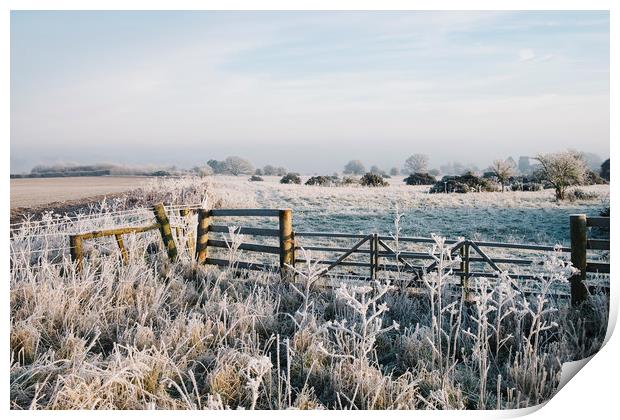 Rural scene covered in a thick hoar frost. Norfolk Print by Liam Grant