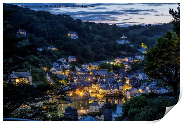 The sun sets over Polperro Print by mike cooper