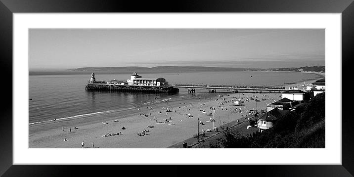 Bournemouth pier and beach in black and white Framed Mounted Print by Chris Day