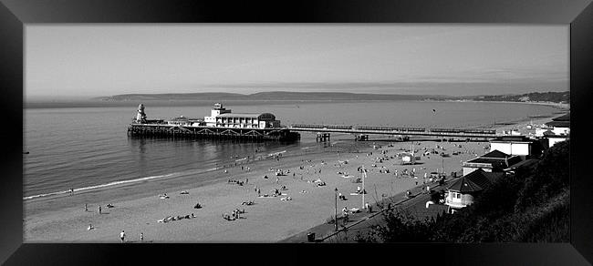 Bournemouth pier and beach in black and white Framed Print by Chris Day