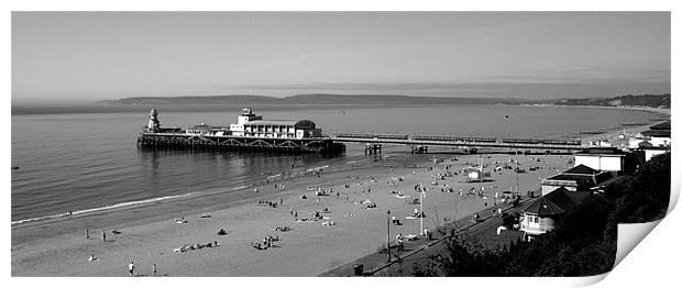Bournemouth pier and beach in black and white Print by Chris Day