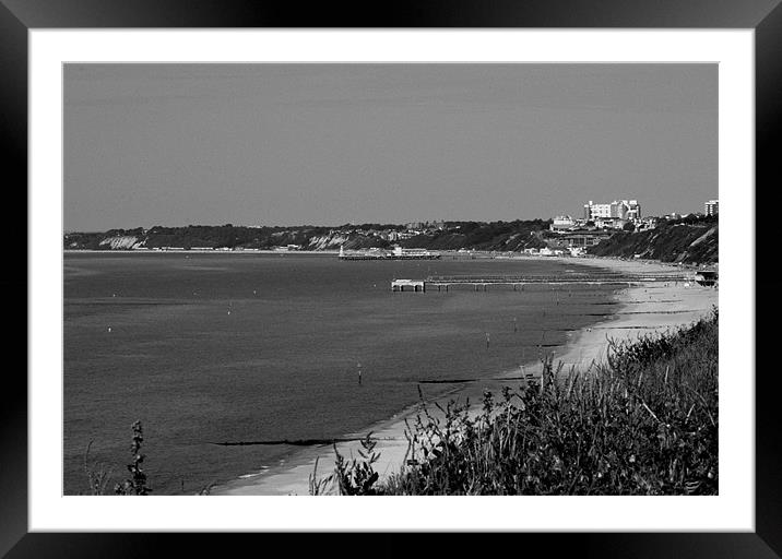 Poole Bay and beaches in black and white Framed Mounted Print by Chris Day