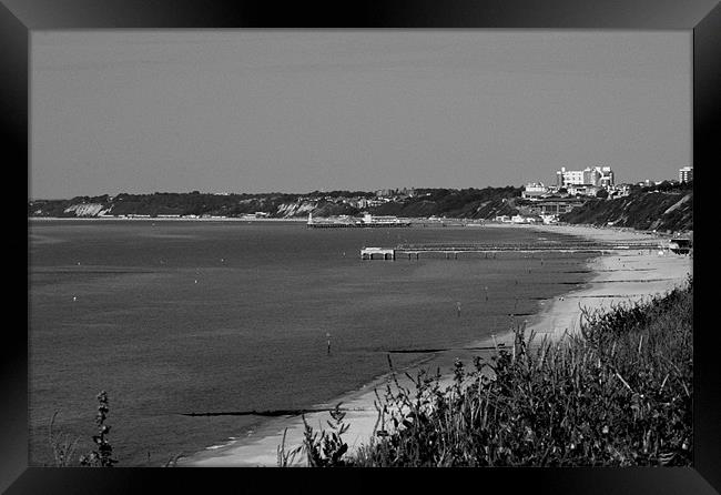 Poole Bay and beaches in black and white Framed Print by Chris Day