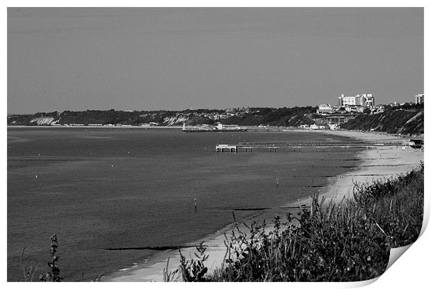Poole Bay and beaches in black and white Print by Chris Day