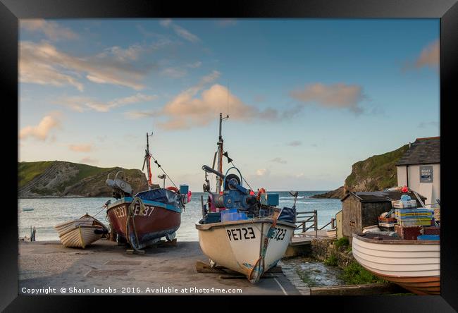Fishing boats on Lulworth cove  Framed Print by Shaun Jacobs