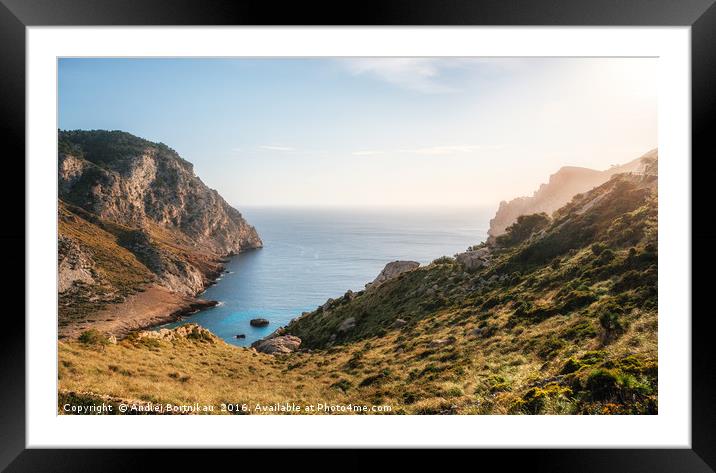 One of the bays of the Cap de Formentor, Mallorca Framed Mounted Print by Andrei Bortnikau
