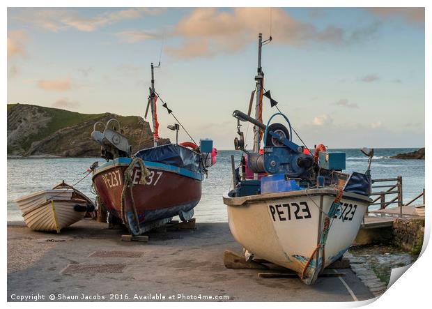 Fishing boats on Lulworth cove  Print by Shaun Jacobs