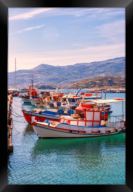 Sitia Seafront berthed boats Framed Print by Antony McAulay