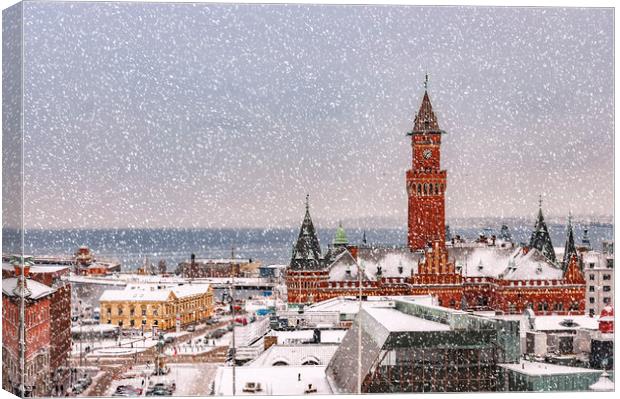 Snowy Helsingborg Skyline Canvas Print by Antony McAulay