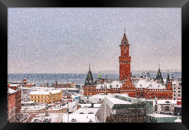 Snowy Helsingborg Skyline Framed Print by Antony McAulay