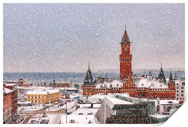 Snowy Helsingborg Skyline Print by Antony McAulay