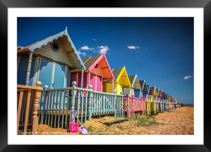 West Mersea Beach Hut Colour July 2016 Framed Mounted Print by matthew  mallett