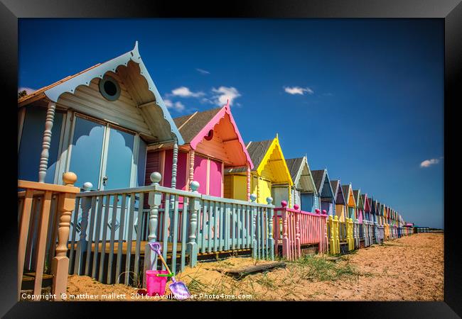 West Mersea Beach Hut Colour July 2016 Framed Print by matthew  mallett