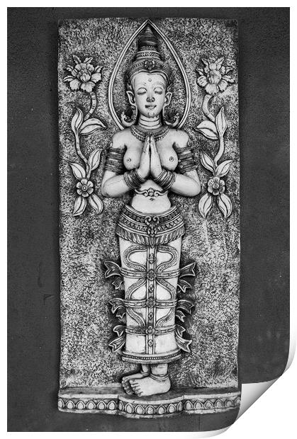Thai Carving of Naked Goddess Print by Antony McAulay