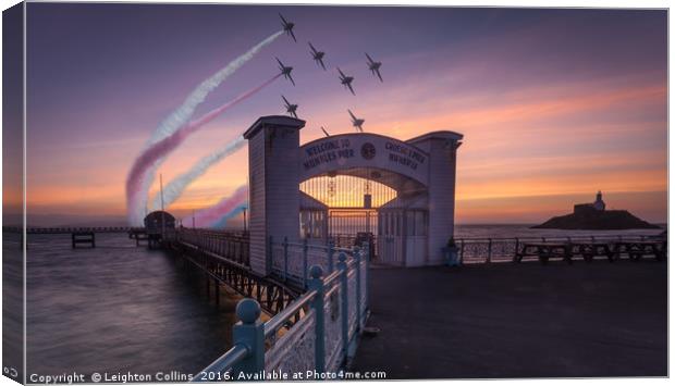 Red Arrows over Mumbles Pier. Canvas Print by Leighton Collins