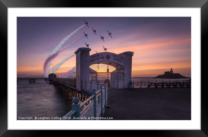 Red Arrows over Mumbles Pier. Framed Mounted Print by Leighton Collins